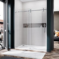 56-60 Inch x 72 Inch Sliding Frameless Shower Door, 3/8" Tempered Glass with Easy-Cleaning Coating, Stainless Steel Rollers & SGCC-Certified Stability, Brushed Nickel