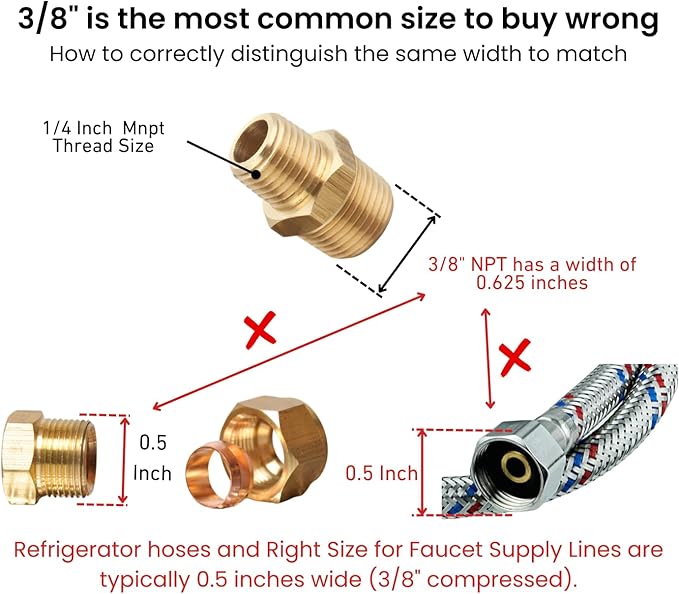 3/8 Inch NPT Male x 1/4 Inch NPT Male Solid Brass Reducing Hex Nipples, Brass Pipe Adapter Fittings Reducing Nipples Connector, 0.625" OD × 0.5" OD, (2 Piece)