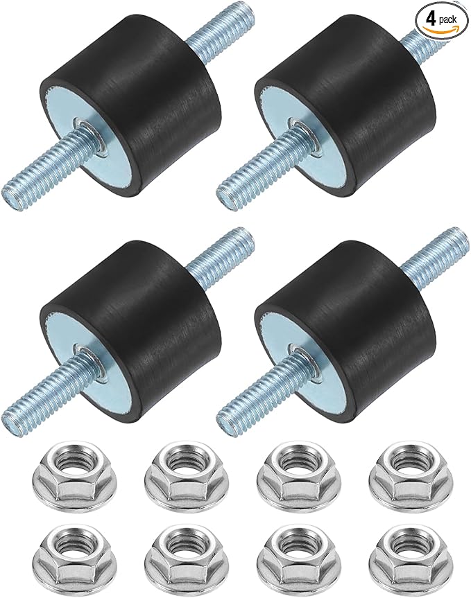 uxcell 4Pcs M6 x 18mm Rubber Mounts, 20 x 25mm Cylindrical Anti Vibration Isolator Studs Shock Absorber Double Studs with Nuts for Car Bobbin Generator Air Compressors