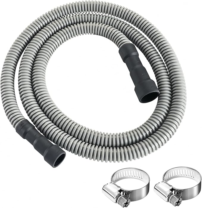 Dishwasher Drain Hose, 10 FT Corrugated & Flexible Dishwasher Hose Drain Replacement with Clamps, Discharge Hose,Fits 11/16",1",1-1/8" Dishwasher End (Feet, 10)