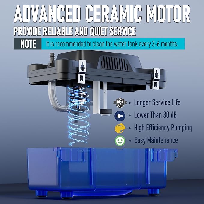 1/30 HP 132 GPH 20 FT Lift Transparent Condensate Pump for HVAC with 20 FT Tubing, 115V/230V Condensation Removal Pump with Safety Switch for Air Conditioner, Bolier, Furnace, Dehumidifier, Ice Maker