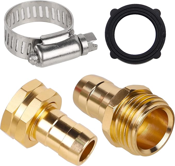 Biswing Garden Hose Repair Connector with Stainless Steel Clamps, 5/8" Barb x 3/4" GHT Thread Aluminum Water Hose Pipe Repair Kit, Female and Male Hose Connectors, 4 Pack