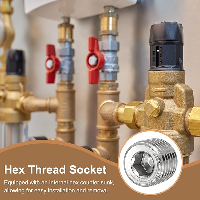Pipe Plug Stainless Steel Internal Hex Thread Socket Pipe Plug Fitting - Fitting for (Sealing Port - Air Tanks - Water Outlets) 1/4 Inch NPT Male & 6 Pack
