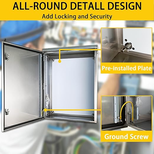 MJ-Box Steel Electrical Enclosure Box 32 x 24 x 12'' 304 Stainless Steel Electrical Enclosure IP66 Waterproof & Dustproof Outdoor/Indoor NEMA 4X Stainless Steel Enclosure