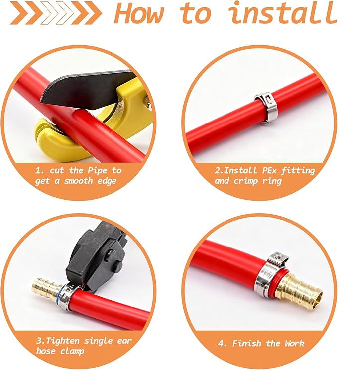 130PCS Stainless Steel Single Ear Hose Clamps 3/4 Inch PEX Cinch Clamps for Pex Tubing Pipes Fitting Connections(3/4)