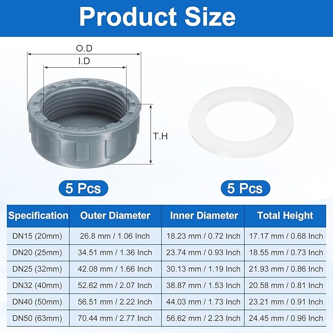 uxcell 5Pcs 1-1/4 Inch PT Female Thread PVC Pipe Fitting Cap, Cleanout Water Drain End Caps, Pipe Plug Socket Fittings with Gasket for Water Heater Supply Lines, Plumbing, Gray