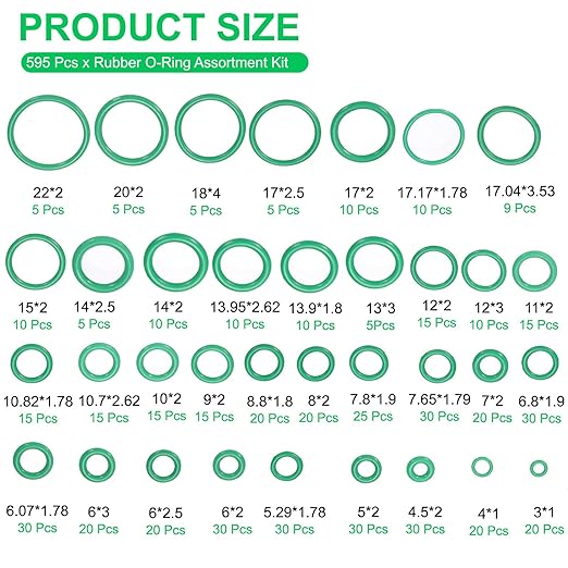 PATIKIL Rubber O-Ring Assortment Kit, 595pcs Seal Gasket with 4pcs Pick&Hook, Green