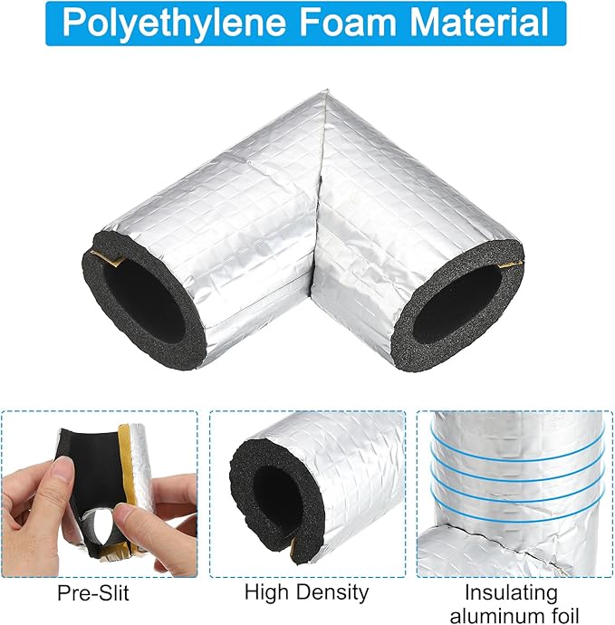 PATIKIL 1" Elbow Insulation Tubing, 4Pcs Self Adhesive Water Pipe Insulation Tube Foam Tubes Sleeve Cover Wrapping with Aluminum Foil for Heat Preservation Freeze Protection, Black