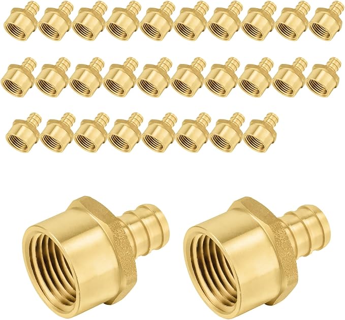 30-Pack PEX Fittings Niikappu 1/2" x 1/2" NPT Female Threaded Adapter, Brass Pex Crimp Adapters for PEX Pipes, ASTM F1807