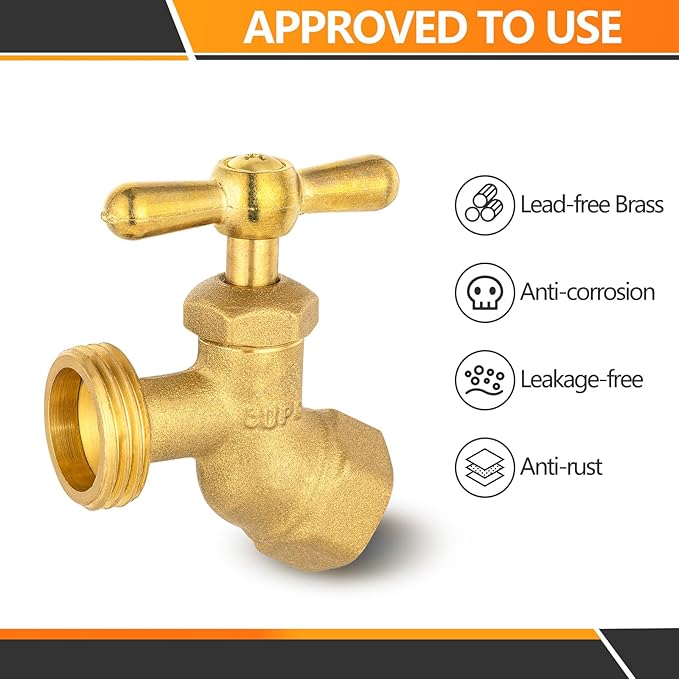 HeSun 30-Pack Brass No-Kink Hose Bibb Valve, 1/2" FIP Inlet x 3/4" MHT Outlet, Garden Hose Faucet/Valve(BIBCOCK008-30)