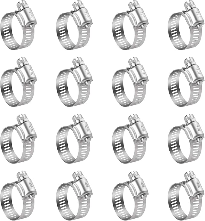 WINL Stainless Steel Hose Clamps - 16 Pack Worm Gear Drive Hose Clamps SAE 10 Clamping Range of 1/2'' to 1-1/16'' (13mm-26mm) for Automotive Plumbing,1/2 Inch, 3/4 Inch,1 Inch Clamps