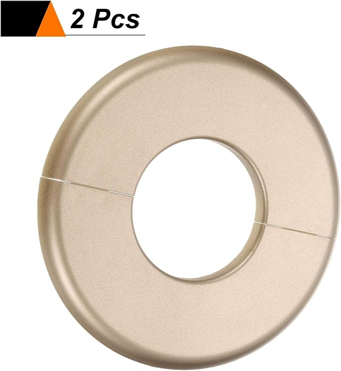 HARFINGTON 2pcs Wall Split Flange 44mm/1.7" Self-Adhesive Plumbing Cover Plates ABS Plastic Round Escutcheon Plate Buckle Design for Water Pipe Bathroom Kitchen Decoration, Gold Tone