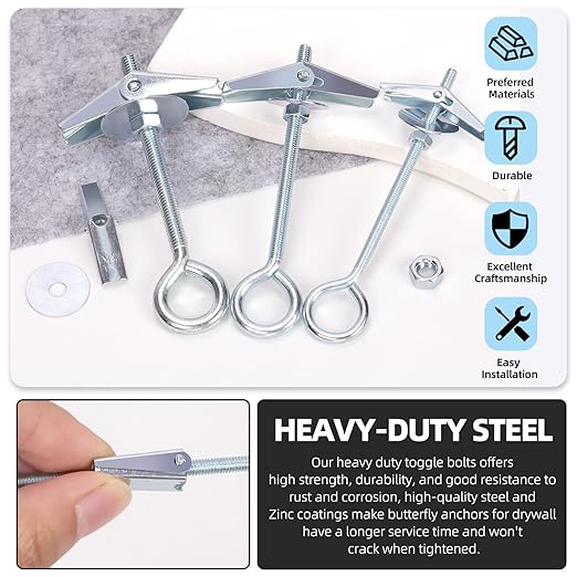 Glarks 15pcs M5 x 75mm O-Shaped Eye Bolt Toggle Anchors Set for Drywall, Toggle Bolts, Butterfly Anchors, Spring Toggle Wing Bolts for Ceiling, Sheetrock, Hollow Wall