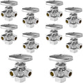 HeSun 10-PCs Pex Angle Stop Valve, 1/2" Nominal (5/8"OD) Comp x 3/8" OD Comp x 3/8" OD Comp, 3-Way Multi Turn Compression Angle Stop,PEX Chrome Plated Brass