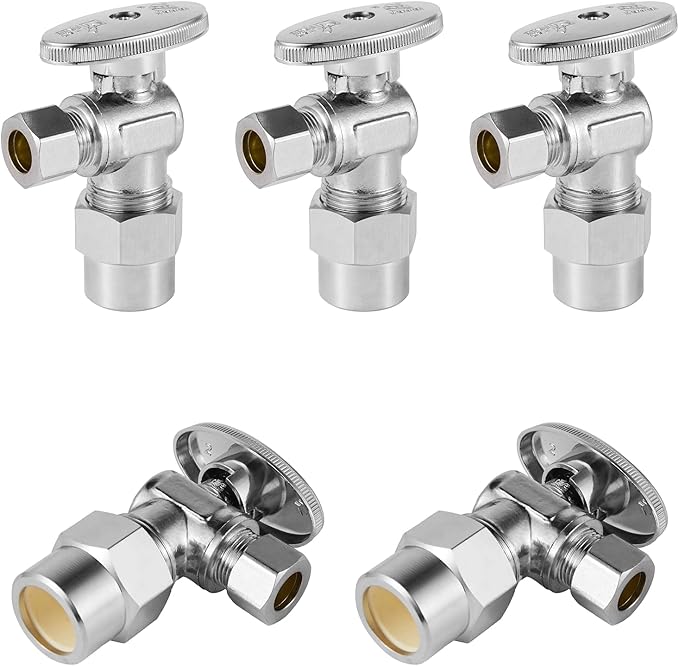 5-Pack Foskan CPVC Angle Stop Valve,1/4 Turn Shut off Valve 1/2" CPVC x 3/8" OD,Chrome Plated Brass