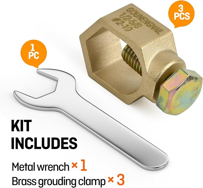 3PCS Copper Ground Rod Clamp, Great for 1/2”- 5/8” Grounding Rods (3, Brass Clamp (1/2''-5/8''))