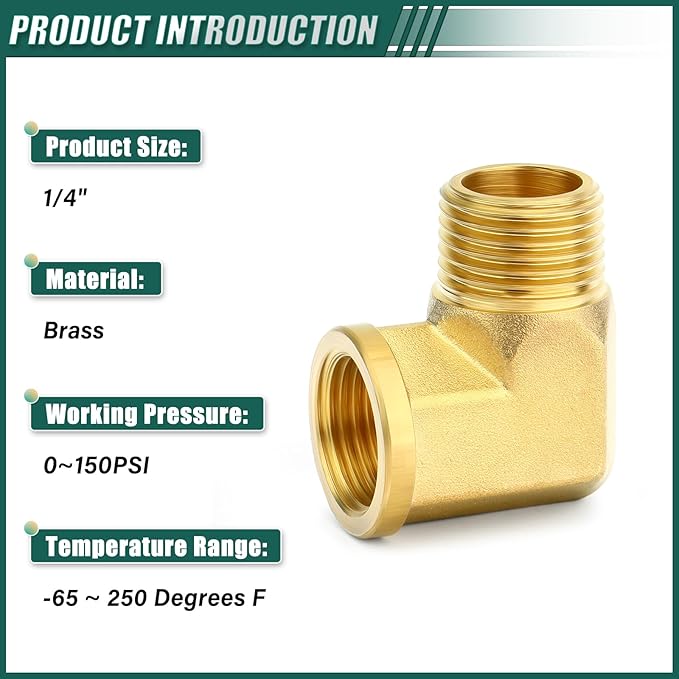 6PCS 1/4" Npt Male to Female 90 Degree Brass Pipe Fittings Barstock Street Elbow, 1/4" Npt Male x 1/4" Npt Female for oils, fuels, gases and liquids