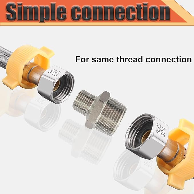 1/2” Male x 1/4"Male NPT Threaded Reducing Nipple Pipe Fitting Adapter, Heavy Duty 304 Stainless Steel Hex Nipple Reducer Straight Connector Pipe Adapter (1/2”-1/4”)
