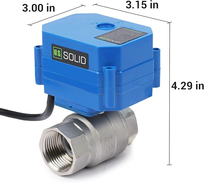 U.S. Solid 1" NPT 2-Way Motorized Ball Valve with US Plug 110VAC 304 Stainless Steel Electrical Ball Valve, Auto Return, Normally Closed, IP65, NSF Certified