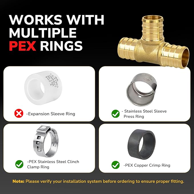 25 Pack 1/2" PEX Tee, PEX Fittings, Heavy-Duty Brass Crimp Fittings for PEX Pipes with Leak-Resistant Construction, NSF & UPC Certified