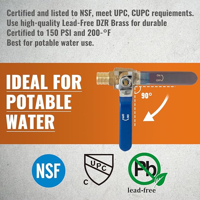 SUNGATOR 2 Pack Pex Valves 3/4 inch, Pex Ball Valve Brass Full Port Quarter Turn Shut Off Valve, ASTM F1807, CUPC Certified