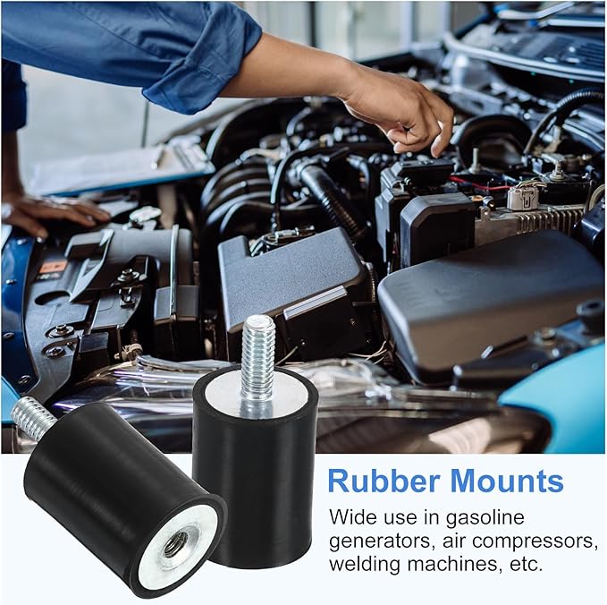 uxcell M4 Rubber Mounts, 8Pcs 15x20mm(DxH) Rubber Cylindrical Anti Vibration Isolator Shock Absorber with Lock Nut for Car Bobbin Generator Air Compressors