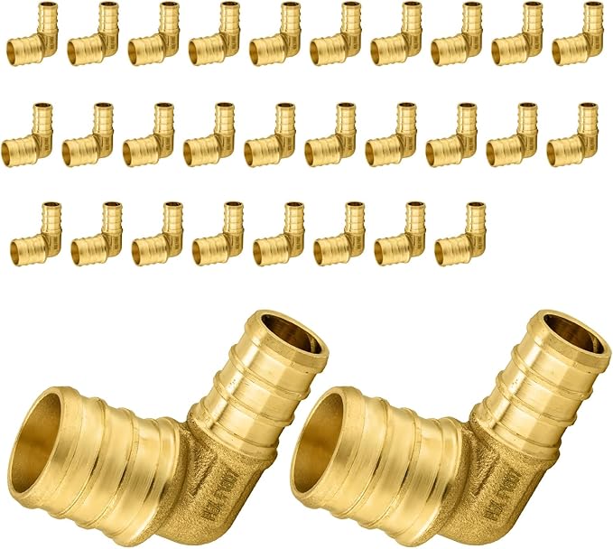 30-Pack PEX Fittings Niikappu 1/2"x3/4" Pex Elbow, Brass Crimp Pipe Fittings for PEX Pipes, ASTM F1807