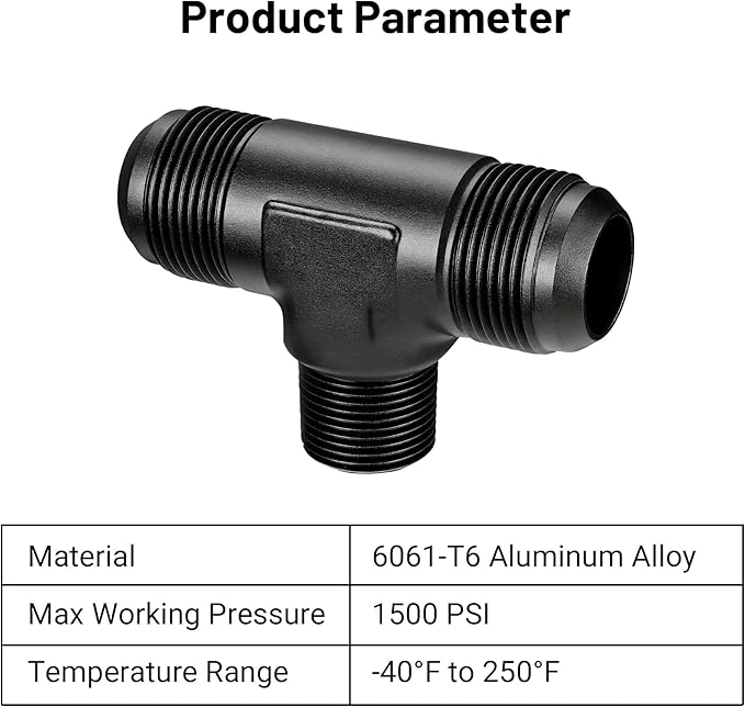 EVIL ENERGY 16AN Tee Male Flare to 3/4 NPT on Side Branch T Fitting Adapter Aluminum Black