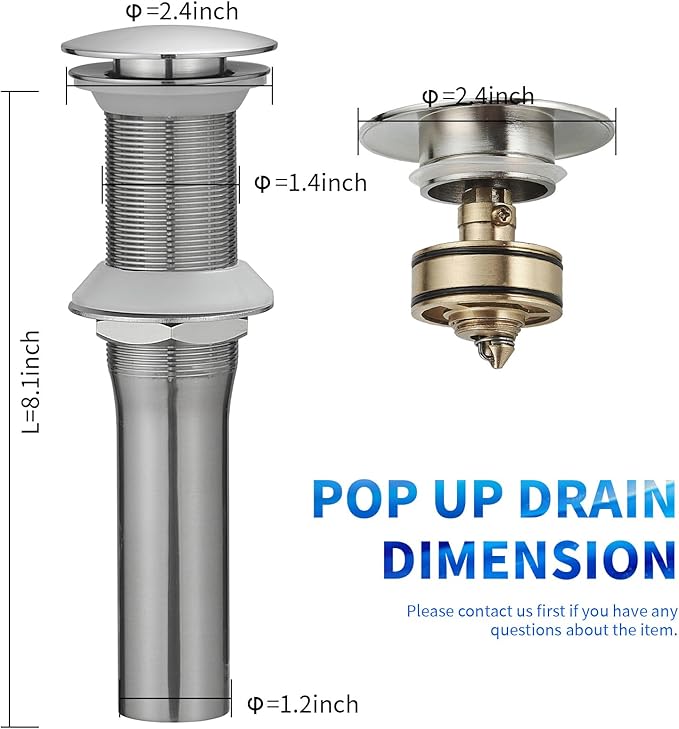 BWE One Piece Bathroom Vessel Sink Drain Stopper Without Overflow Pop Up Drain Assembly with Strainer for Bathroom Vessel Vanity Faucet Brushed Nickel