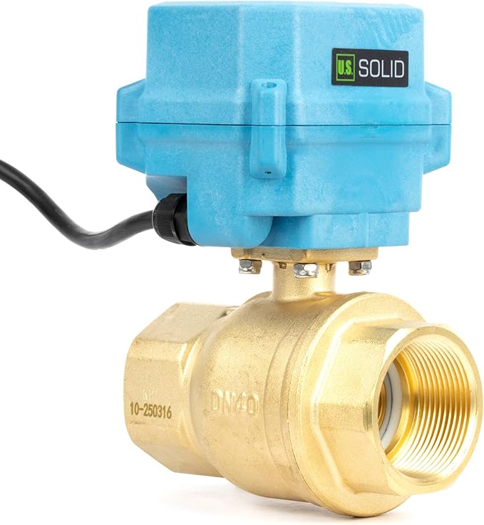 U.S. Solid 1-1/2" Motorized Ball Valve with US Plug 110VAC Brass Electrical Ball Valve, IP67, Manual Override, Direction Display Auto Return, Normally Closed, IP67