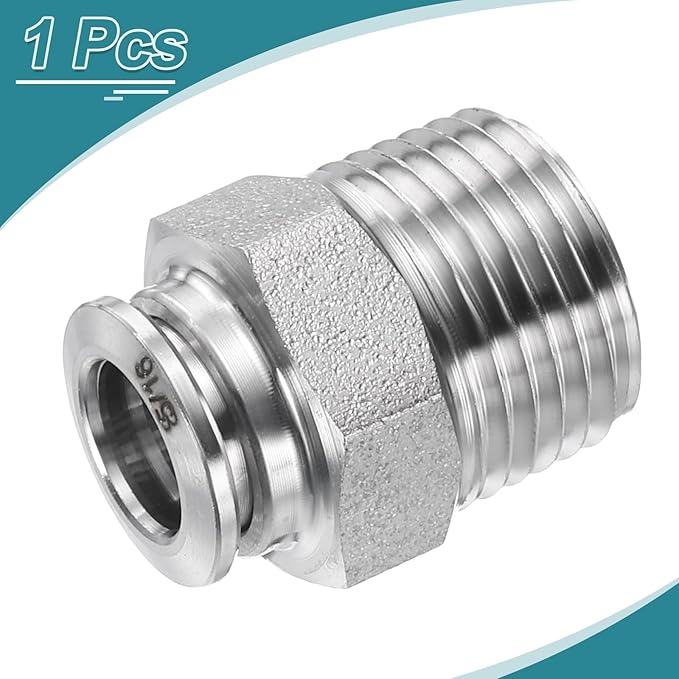 HARFINGTON Push to Connect Fittings 5/16" Tube OD x 3/8" NPT Thread Male Straight Union Fittings 304 Stainless Steel Quick Connect Pneumatic Accessories for Trailers Air Brake System