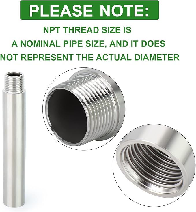 TAISHER 2PCS Stainless Steel Pipe Fittings, 1/2" NPT Male x 1/2" NPT Female Threaded, 6" Length Nipple Cast Pipe