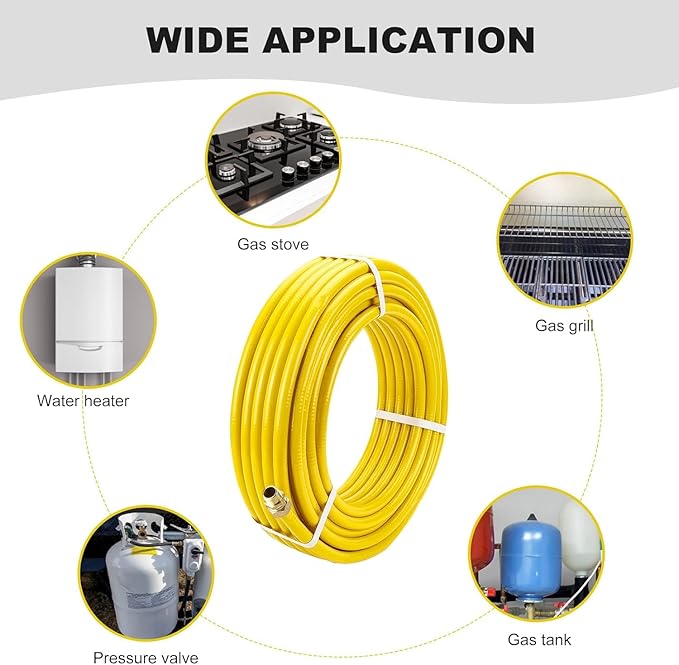 100FT 1/2" CSST Gas Line 1/2in Natural Flexible Gas Line with 2 Male Adapter Fittings, CSST Corrugated Stainless Steel Gas Tubing Pipe Kit for Stove Dryer Heater Gas Propane (100FT)