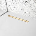 36 inch Linear Shower Drain with Removable Square Hole Panel by Using Brushed 304 Stainless Steel Process, Linear Drain Equipped with Adjustable Feet and Hair Strainer(Brushed Gold Color)