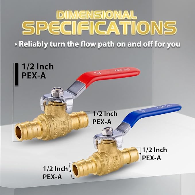 40-Pack Foskan 1/2" Brass PEX-A Full Port Ball Valve, Quarter Turn Shut-off Valve for PEX-A Tubing(Blue and Red)