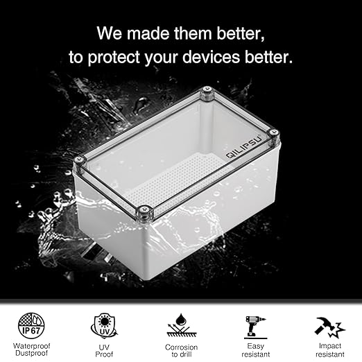 QILIPSU Outdoor Junction Box, IP67 Waterproof ABS Plastic Electrical Box, Clear Cover 250x150x130mm Project Box Weatherproof Enclosure (9.8"x5.9"x5.1" CC)