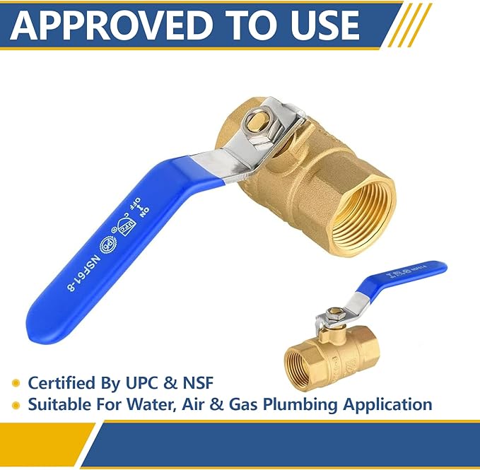1/2" Heavy Duty Full Port Brass Ball Valve,600 WOG FNPT FIP Threaded Valve for Compressed Air, Water, Plumbing or Oil(Blue Handle,10Pack)(VALVE344-10Pack)
