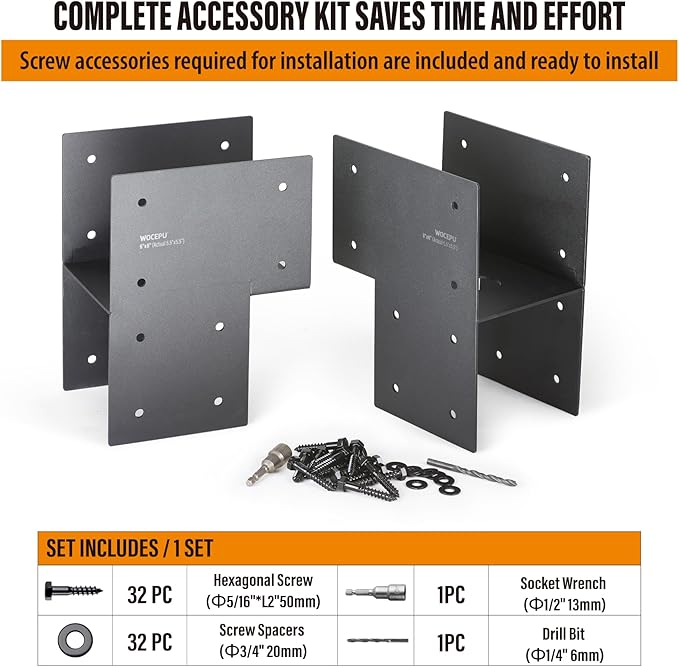 2 Pack Heavy Duty 6x6 (Actual 5.5"x5.5") Stainless Steel End Post Caps Tie Bracket , Fit Connecting Wood Gazebo, Deck Patio Post and Wood Beams Bracket (Dark Ggray)