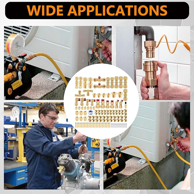 129Pcs Brass DOT Air Brake Line Fittings Assortment,1/4" 1/8" 3/8" 1/2" Quick Connect Hose Fittings DOT Compression Air Nylon Tubing Fittings Assortment Repair Kit for Truck or Industrial Air System