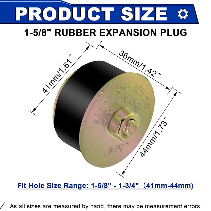 1-5/8" Rubber Expansion Freeze Plugs, 4PCS Automotive Engine Expandable Freeze Rubber Plugs Fit Hole: 1-5/8" to 1-3/4”(41mm - 44mm)