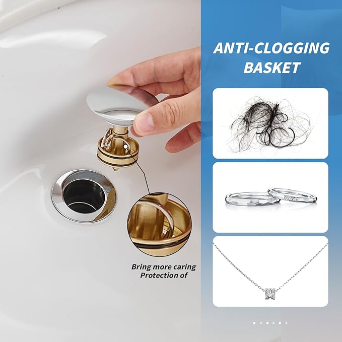 BWE PLT-01-C Metal Silver Bathroom Vessel Sink Drain Stopper with Overflow, Chrome One-Piece, Fits 1.65-1.97 Inch Drain Hole