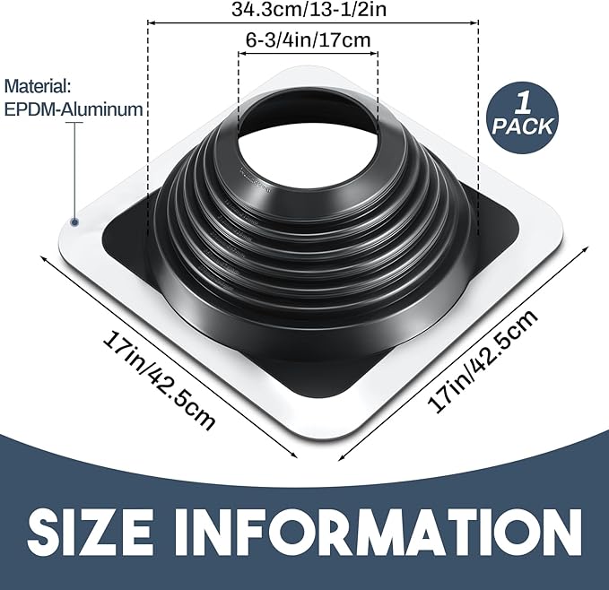 #8 Metal Roof Vent Boot Flashing Chimney Roof Boot for Pipe OD 7" to 13" Square Base Epdm Jack Stove Roofing Vent Boot Kit(1 Pcs,17 Inch)
