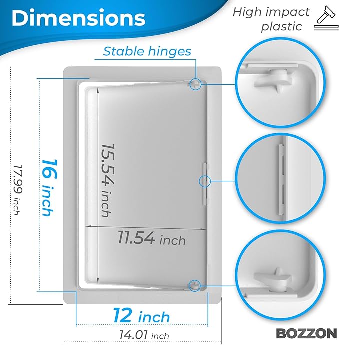 Access Panel for Drywall - 12 x 16 inch - Wall Hole Cover - Access Door - Plumbing Access Panel for Drywall - Heavy Durable Plastic White