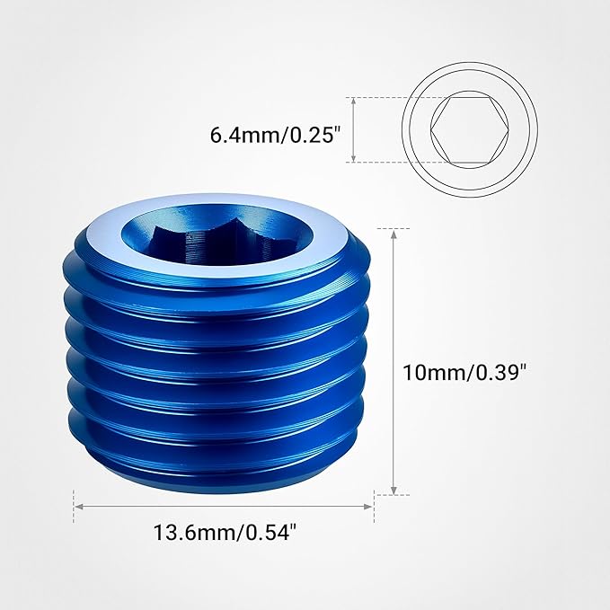 EVIL ENERGY 1/4" NPT Plugs Aluminum Socket Allen Head Blue, Pack of 2