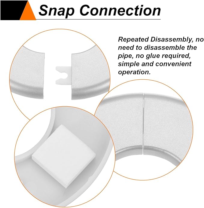 HARFINGTON 4pcs Wall Split Flange 44mm/1.7" Self-Adhesive Plumbing Cover Plates ABS Plastic Round Escutcheon Plate Buckle Design for Water Pipe Bathroom Kitchen Decoration, Silver Tone