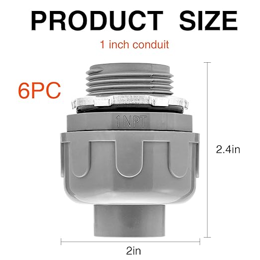1 Inch Liquid Tight Connector - 6 Pack Liquid Tight Conduit 180 Degree PVC Electrical Conduit Fitting Non Metallic Straight Flexible Conduit Connectors for Indoor Outdoor Home, Kitchen, and Bathroom