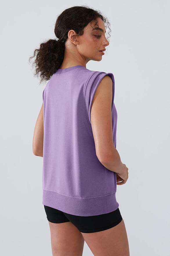 Workout Tank Tops Woman Crew Neck Athletic Tops Cotton Sweatshirt Loose Fit Muscle Tanks Runnning Gym Sports Shirt