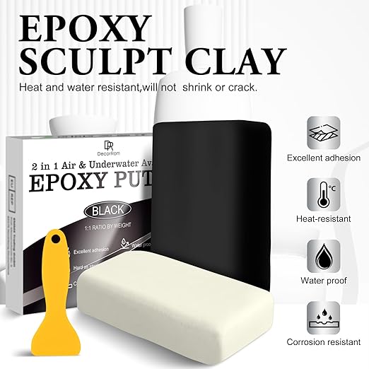 Epoxy Putty - 12oz 2 Part Strong Formula, Ceramic Repair for Cracks, Filling & Epoxy Sculpt - for Metal, Concrete, Plastic, Ceramics - Fast, Durable Concrete Crack Repair & Plumbers Putty (Black)