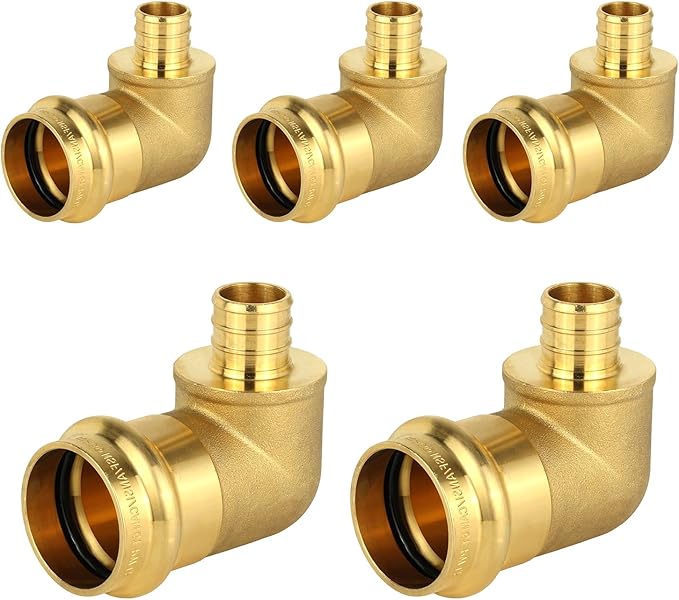 5-Pack HeSun Copper Press Fitting Elbow, 1" PRESS X 3/4" PEX F1807 Crimp Elbow, LF Brass
