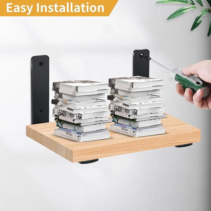 4 Pack - L 14" x H 8" x W1.5, 5mm Thick Black L Shelf Bracket, Iron Shelf Brackets, Metal Shelf Brackets, Floating Shelf, Shelf Supports with Screws